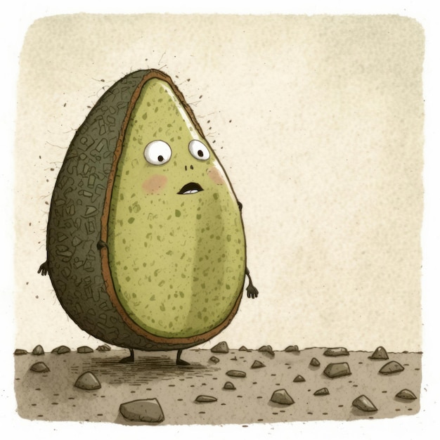 Illustration of green avocado character isolated on neutral background