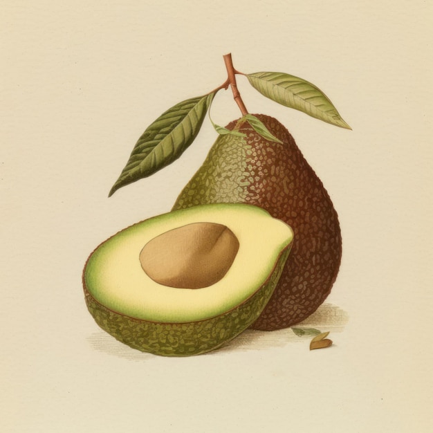 Illustration of green avocado drawing isolated on neutral background