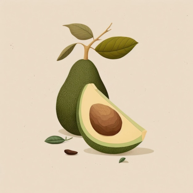 Illustration of green avocado isolated on neutral background