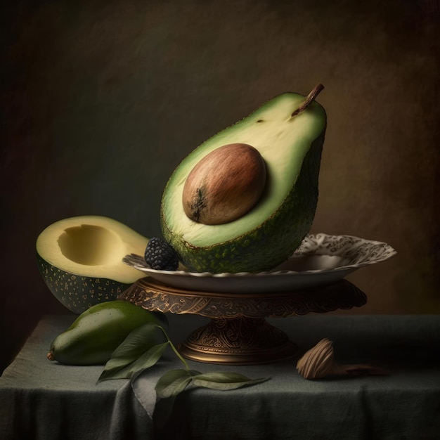 Illustration of green avocado oil painting isolated on neutral background