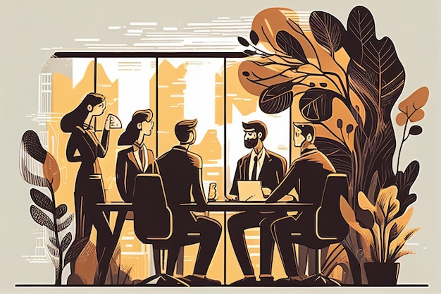 Illustration of a group people sitting at table with drinks generative ai