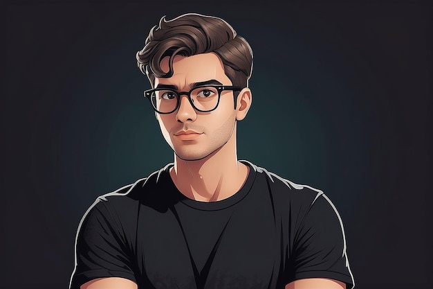 Illustration of a guy with glasses thinking wearing a black tshirtIllustration of a guy with glasses thinking wearing a black tshirt