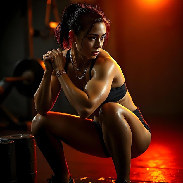 Photo an illustration of a gym girl doing a squat exercise