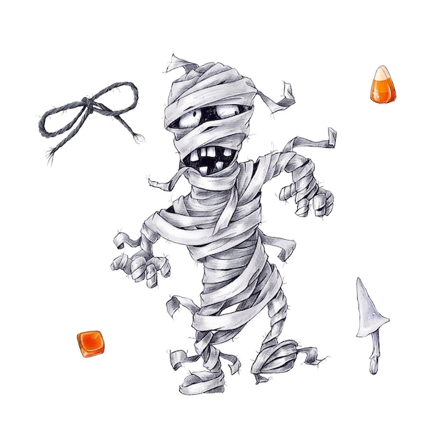 Illustration halloween character mummy and elements