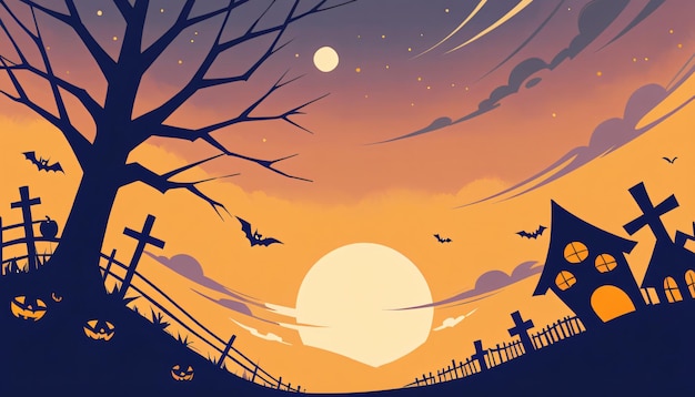 Photo illustration of a halloween night with moon and pumpkin background