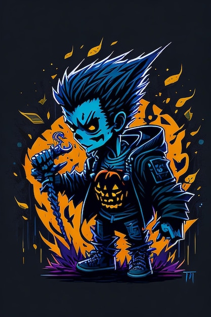 Illustration of a Halloween pumpkin boy