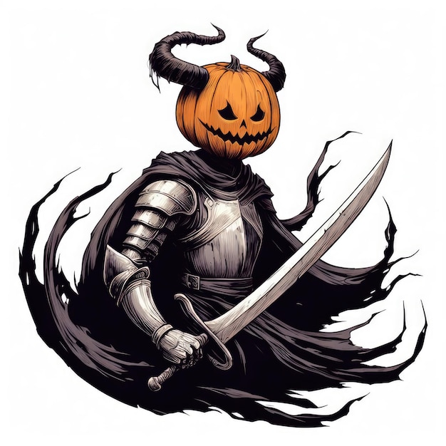 Illustration of a halloween pumpkin knight