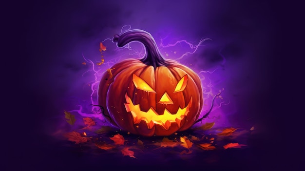 Illustration of a Halloween pumpkin in purple tones