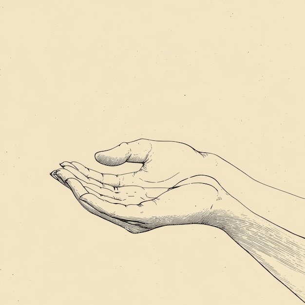 Photo illustration of a hand on a beige background drawing by hand