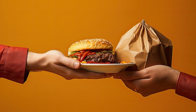 Illustration of a Hand Serving Tasty Fast Food Ready to Tantalize Your Taste Buds