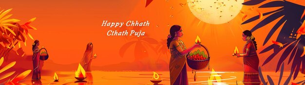 Photo illustration of happy chhath puja holiday background for sun festival of indiavector