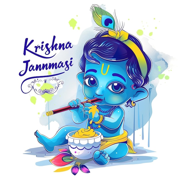 Photo illustration of happy janmashtami lord krishna in janmashtami festival of india