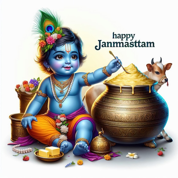 illustration of happy Janmashtami Lord Krishna in Janmashtami festival of India