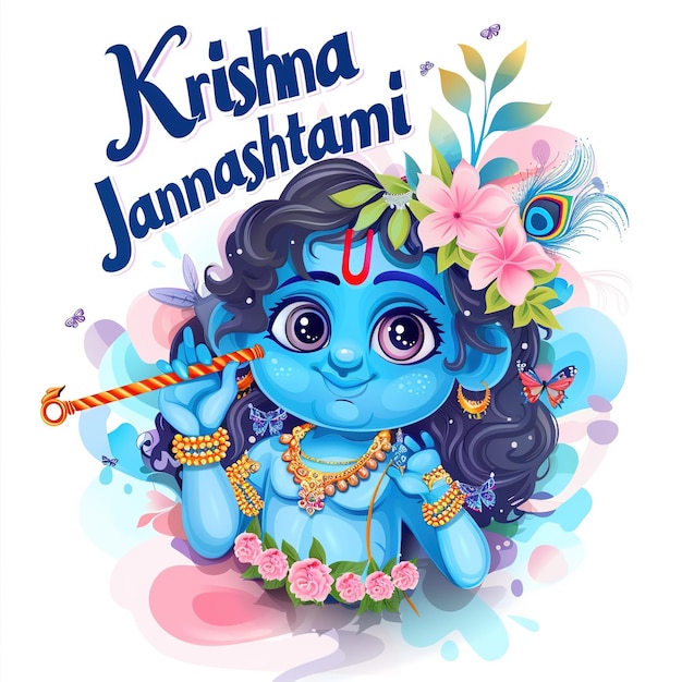 Photo illustration of happy janmashtami lord krishna in janmashtami festival of india