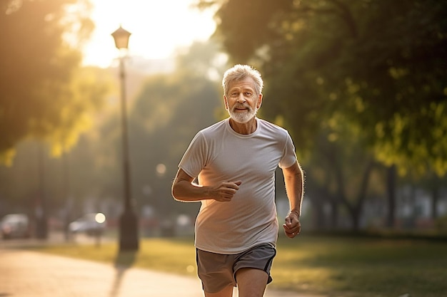 illustration of happy seniors doing exercise in the park during daytime