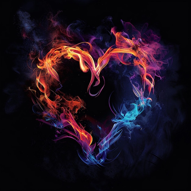 Illustration of a heart made from colorful flames