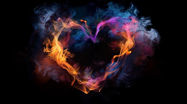 Illustration of a heart made from colorful flames