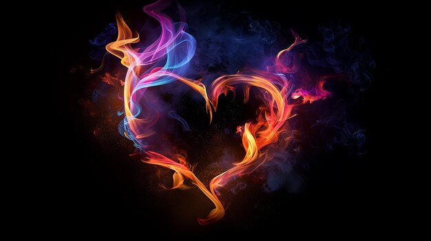 Illustration of a heart made from colorful flames