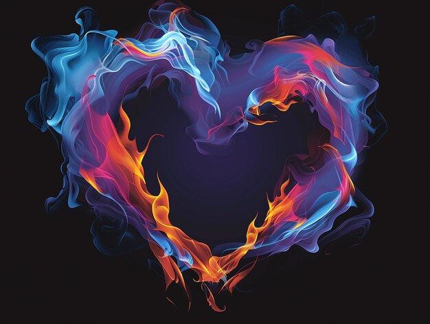 Illustration of a heart made from colorful flames