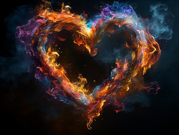 Illustration of Heart Made from Colorful Flames