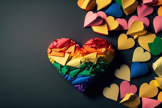 Illustration of the heart with the gay pride rainbow