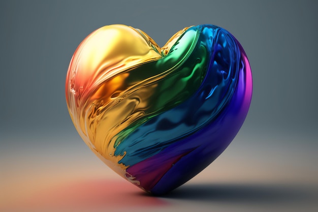 An illustration of a heart with liquid rainbow swirls