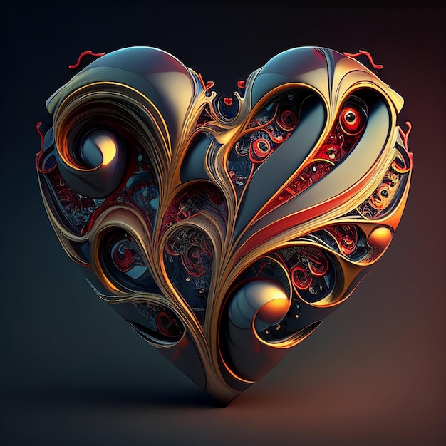 Illustration of a heart with patterns intertwined in gold on the background Generative AI