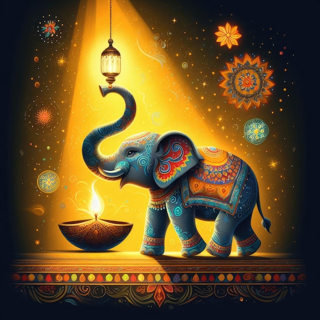 illustration of hindu elephant and candles