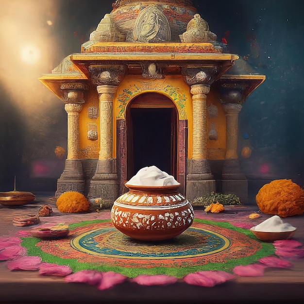 illustration of hindu temple with indian festival background