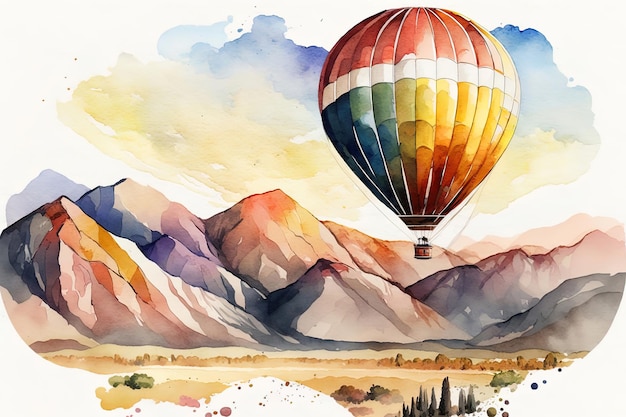 Illustration of a hot air balloon ride over scenic landscapes