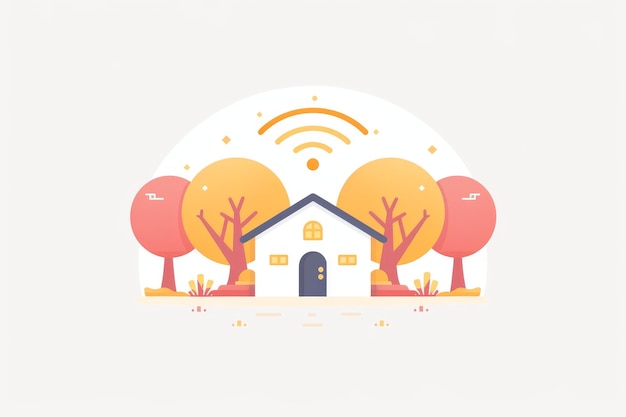 Photo an illustration of a house with wifi signals and autumn trees blending technology with the charm o