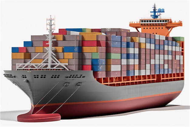 Illustration of huge Cargo ship with containers in the ocean transportation shipping freight transpo