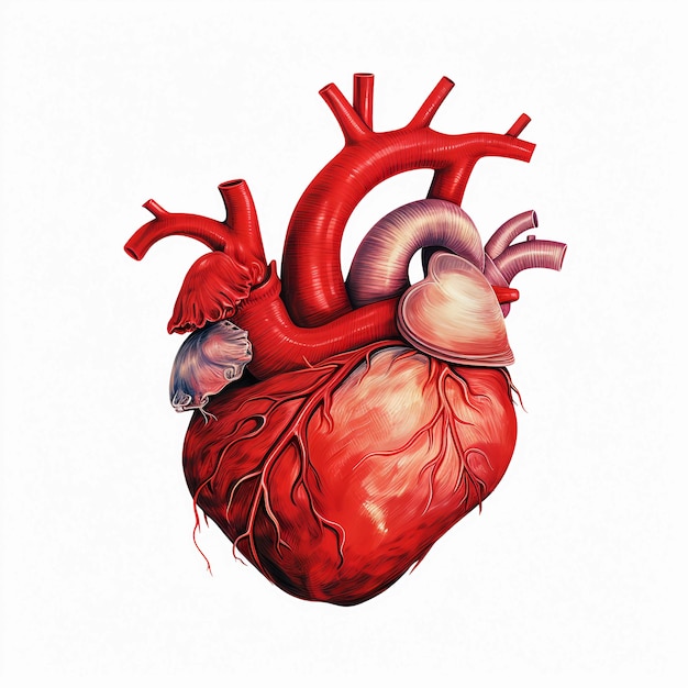 illustration of a human heart red strong colors white background