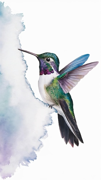 Photo illustration hummingbird in watercolor animal on a white background