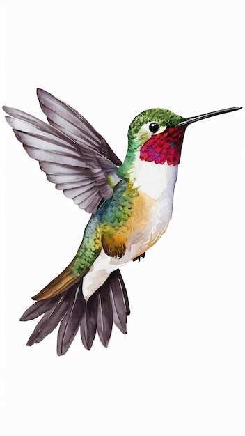 Photo illustration hummingbird in watercolor animal on a white background