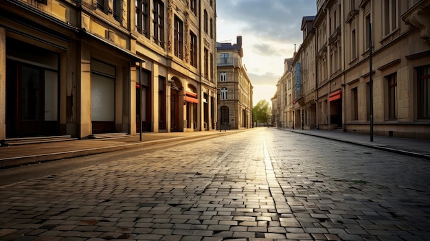 Illustration image of classical architecture and urban roads empty road in the city