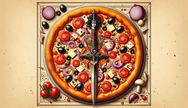 Photo illustration image of a pizza with lots of spice and cheese on it