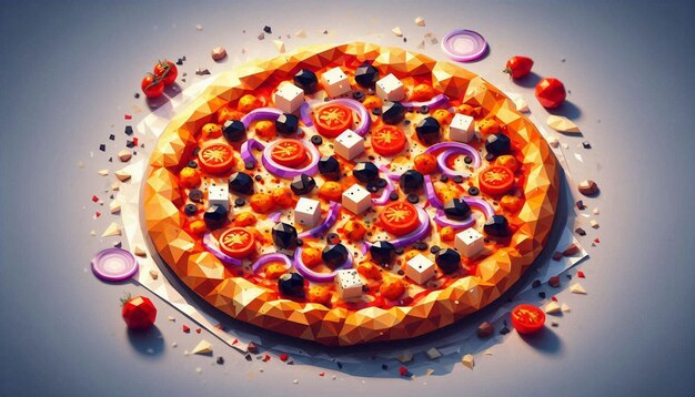 Illustration image of a pizza with lots of spice and cheese on it