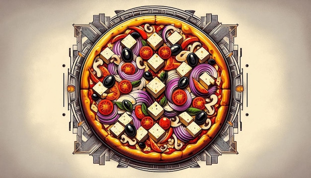 Photo illustration image of a pizza with lots of spice and cheese on it