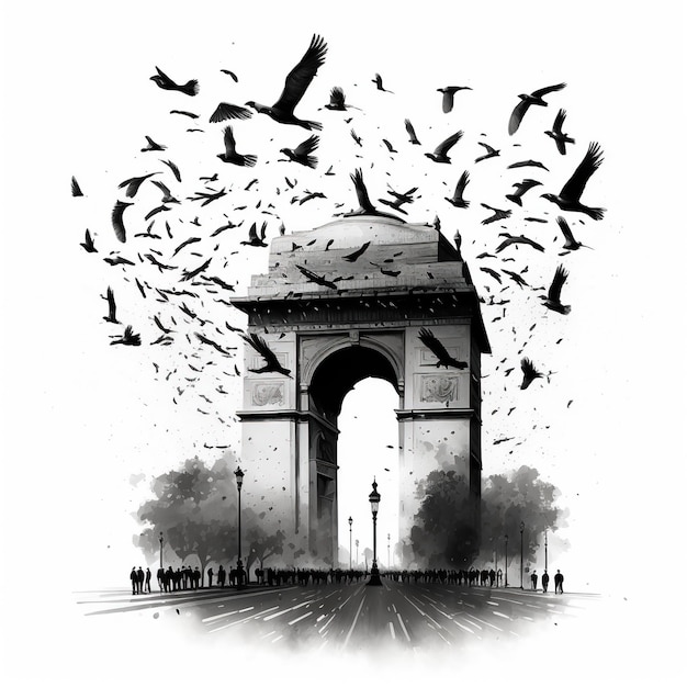 illustration of India gate in New Delhi on abstract flag tricolor background AI Generated