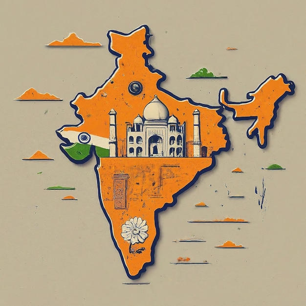 illustration of india map with indian flag