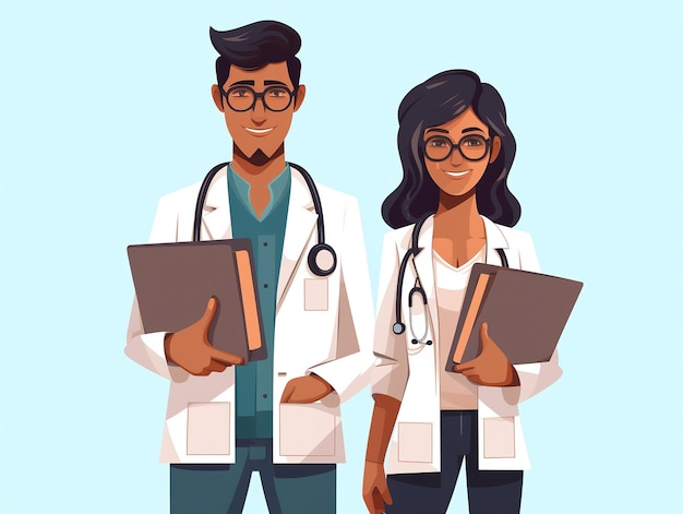 Illustration of Indian doctors holding patient files