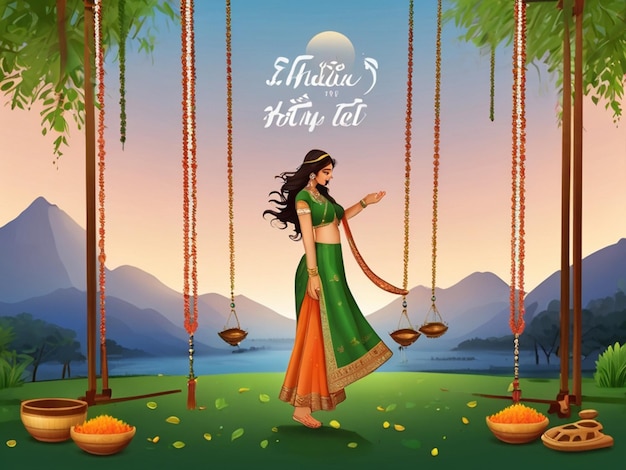 illustration of Indian festival hariyali teej