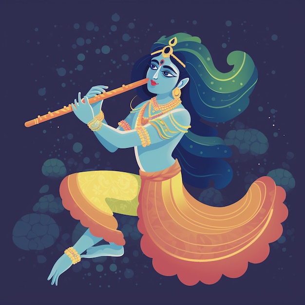 Illustration of Indian God feather flute or bansuri Ai Generated