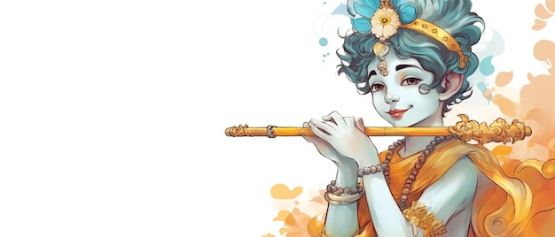 Illustration of Indian God feather flute or bansuri Ai Generated