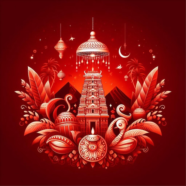 Illustration Indian Vishu festival celebration in red