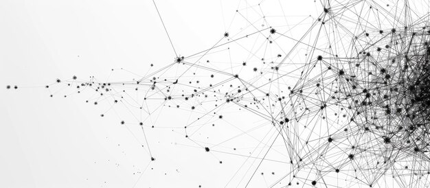 Photo illustration of interconnected network with node and line structure featuring white and grey tones