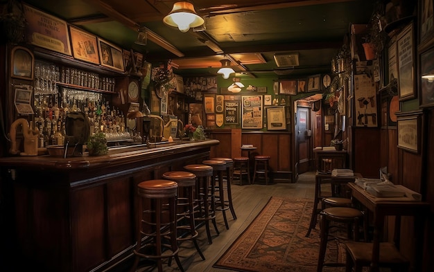 An illustration of the Interior of the Irish Pub Generative AI