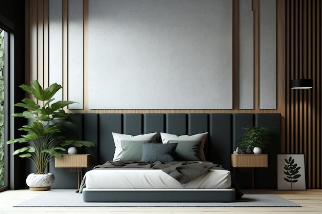 Illustration Interior Scene and Mockupinterior bedroom modern styledecorate the headboard