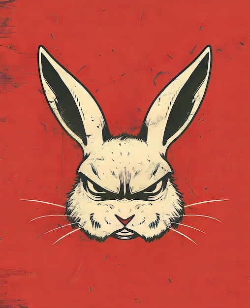 Photo illustration of an intimidating rabbit head with a red background